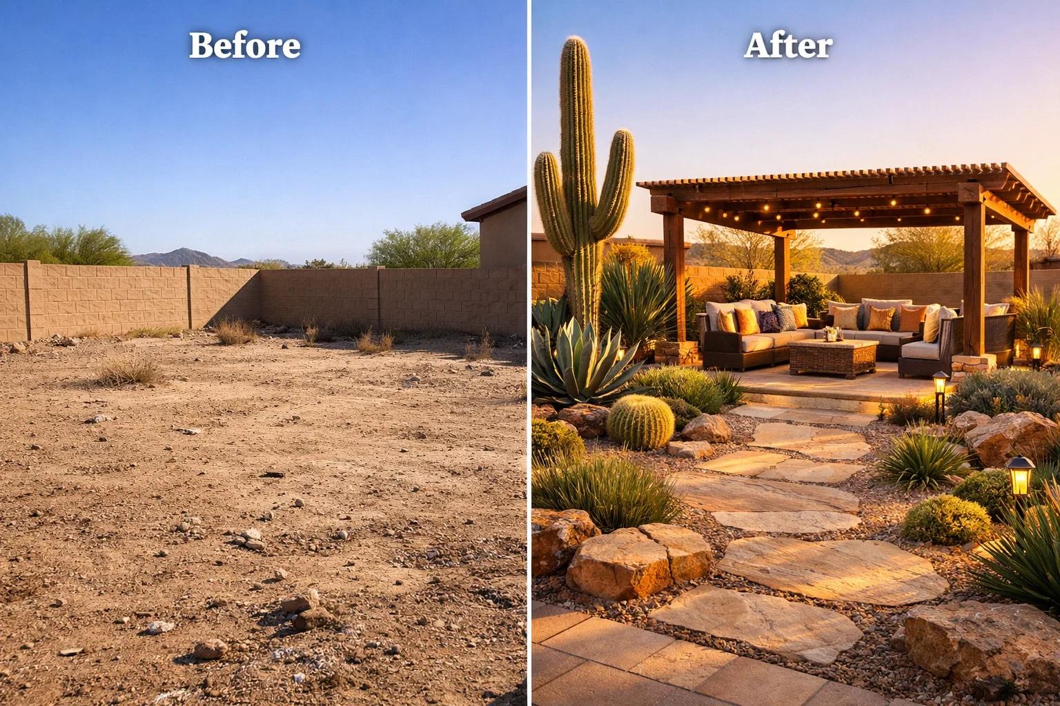 Before and after desert backyard transformation